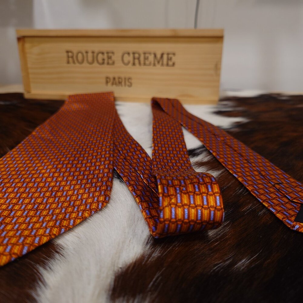 Distinction Red, Copper, Gold and Blue Emerald Cut Silk Tie